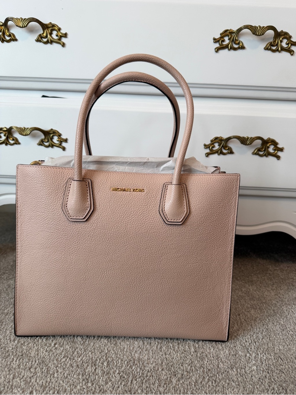Medium Michael Kors Blush Pebbled Leather Structured Tote